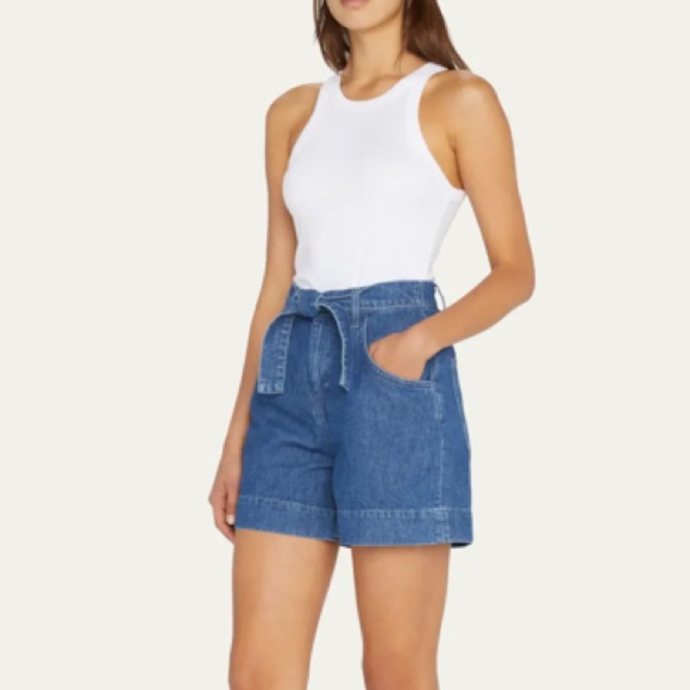 TRIARCHY NWT Eliza organic cotton belted wide leg jean shorts